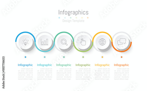 Infographic 6 options design elements for your business data. Vector Illustration.