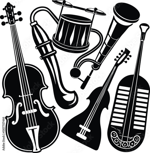 Classic Instrument Silhouette Vector Illustration Set