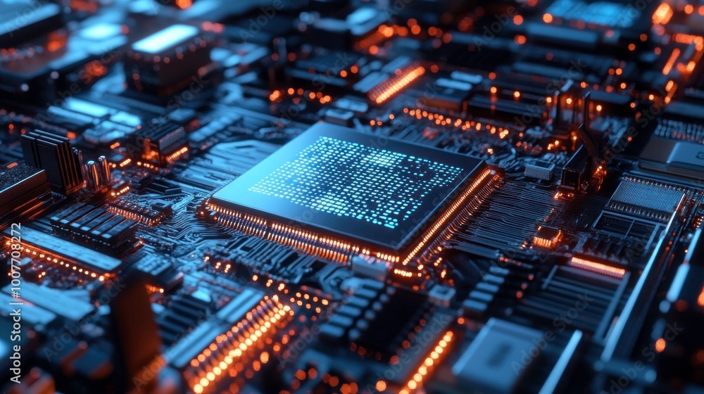 Fototapeta premium Circuit Board with a Glowing CPU