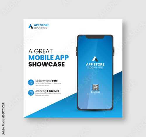 Modern mobile app promotion social media banner design, Instagram post, poster template	

