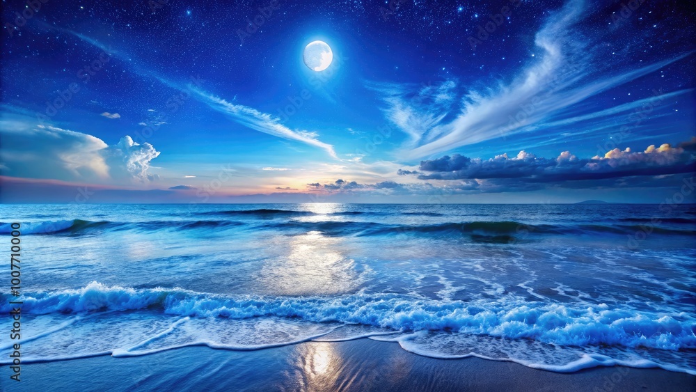 Obraz premium Tranquil Background Image of Serene Ocean Waves Under a Clear Blue Sky for Relaxation and Calmness