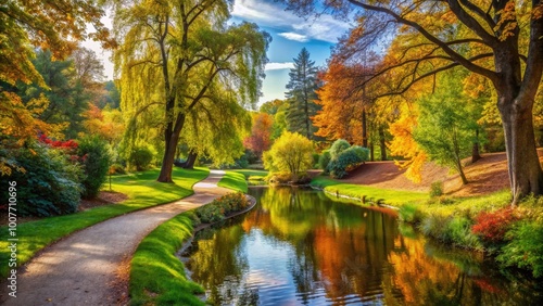 Tranquil Scenery of Johannapark in Leipzig with Lush Greenery and Serene Walking Paths in Autumn photo