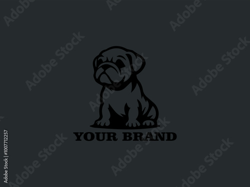 Pet Character Design, Bulldog Puppy Vector Logo, Cute Bulldog with Hilarious Expression