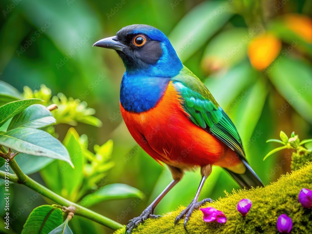 Vibrant Bird of South America Perched Among Lush Green Foliage in Natural Habitat Setting Vibrant Bird of South America Perched Among Lush Green Foliage in Natural Habitat Setting