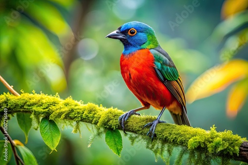 Vibrant Bird of Mexico Perched on a Branch Surrounded by Lush Green Foliage in Natural Habitat