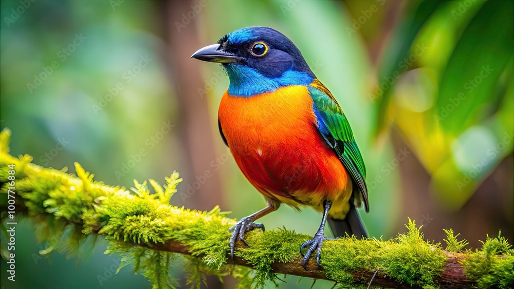 Obraz premium Vibrant Bird Species Native to Guatemala Perched on a Branch in Lush Tropical Environment