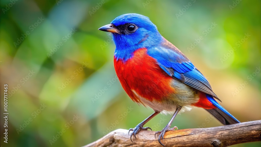 Vibrant Blue and Red Bird Perched on a Branch Against a Natural Background in Bright Daylight Vibrant Blue and Red Bird Perched on a Branch Against a Natural Background in Bright Daylight