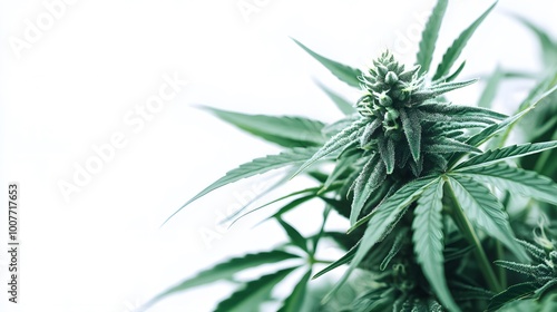 Close-up of a Cannabis Bud and Leaves Against a White Background photo