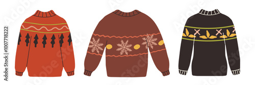 Sweaters set  isolated on white in flat stile. Warm clothes set. Vector illustration