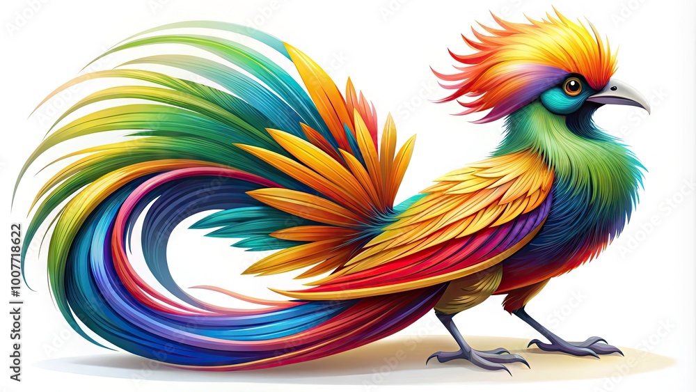 Vibrant Cartoon Bird of Paradise with Colorful Plumage and Exotic Features in a Playful Design Vibrant Cartoon Bird of Paradise with Colorful Plumage and Exotic Features in a Playful Design