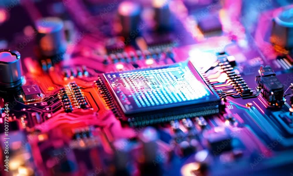 Close-up of an electronic circuit board, microchip