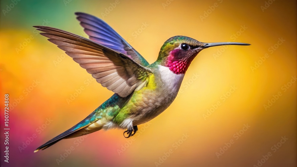 Vibrant Outline Hummingbird in Flight against a Soft Gradient Background for Nature and Wildlife Themes Vibrant Outline Hummingbird in Flight against a Soft Gradient Background for Nature and Wildlife Themes