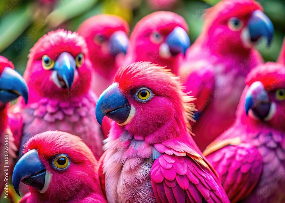 Fototapeta premium Vibrant Pink Birds for Sale in a Beautiful Natural Setting Ideal for Pet Lovers and Bird Enthusiasts