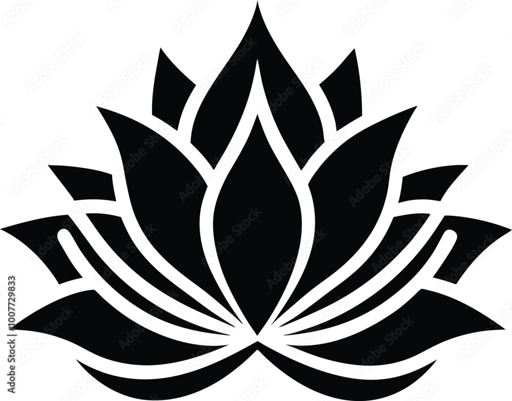 A silhouette illustration of a black lotus flower in vector graphic format A silhouette illustration of a black lotus flower in vector graphic format