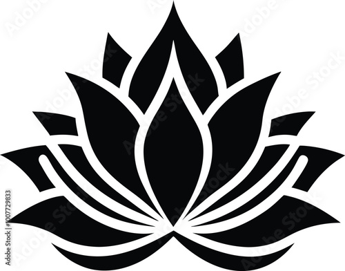 A silhouette illustration of a black lotus flower in vector graphic format