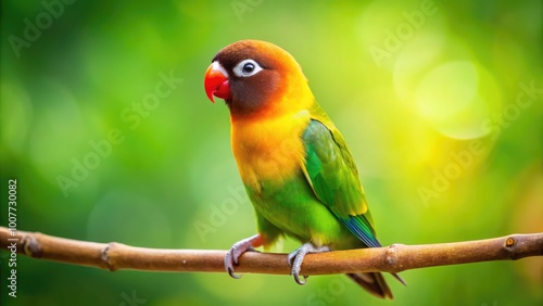 Vibrant Yellow-Collared Lovebird Perched on a Branch Against a Soft Green Background in Nature