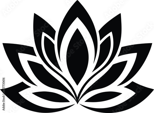A silhouette illustration of a black lotus flower in vector graphic format