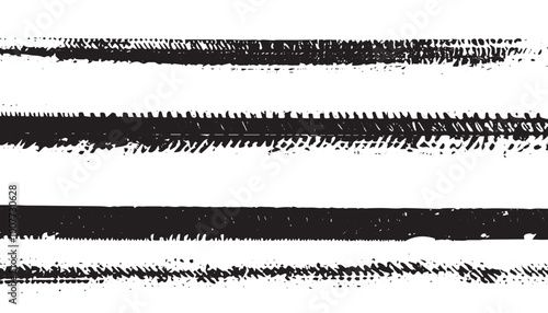 Black Tire Marks on White Background: Horizontal Stripes, Tread Marks, Rubber Imprints, and Signs of Wear