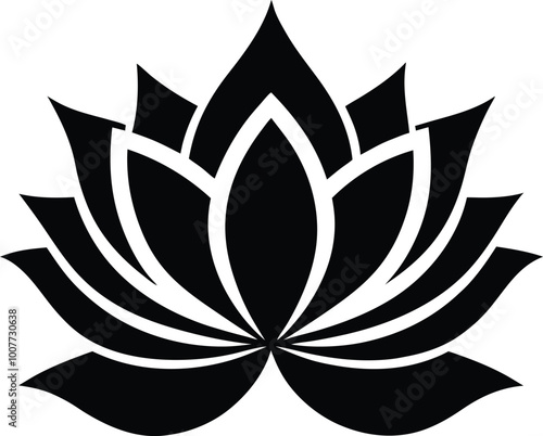 A silhouette illustration of a black lotus flower in vector graphic format