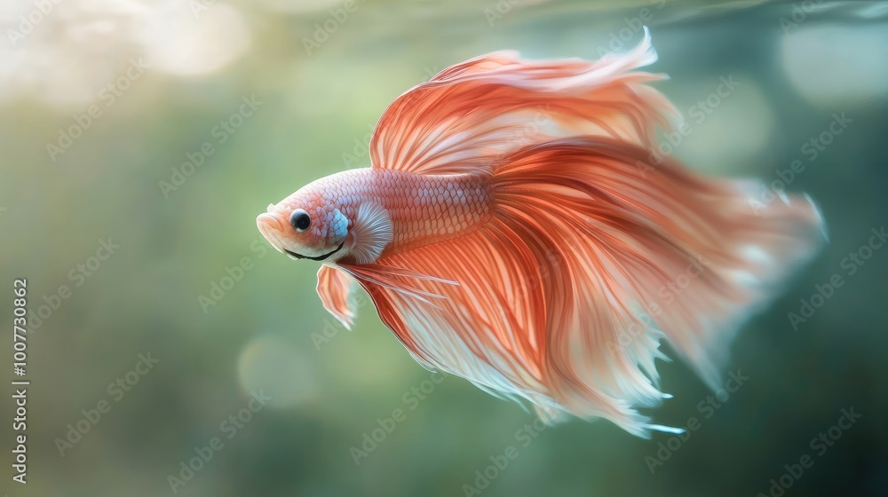 Fototapeta premium A high-speed shot of a Betta fish darting through the water, its fins and tail flowing behind it, with motion blur capturing the speed and elegance of its movement.