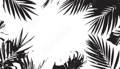 Tropical Concept White Background with Palm Leaves and Gray Leaves