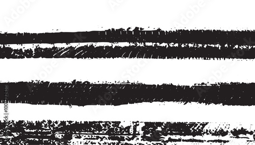 Black Tire Marks on White Background: Horizontal Stripes, Tread Marks, Rubber Imprints, and Signs of Wear