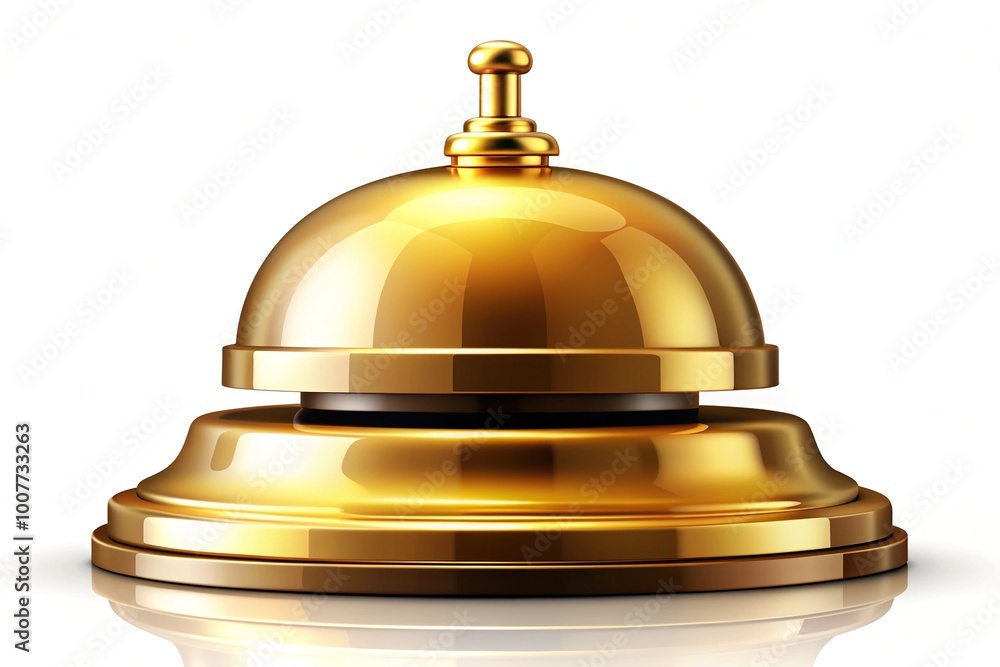 Gold hotel bell icon in a simple, modern vector illustration with clean lines and bold colors, symbolizing luxury travel and exceptional service. Gold hotel bell icon in a simple, modern vector illustration with clean lines and bold colors, symbolizing luxury travel and exceptional service.