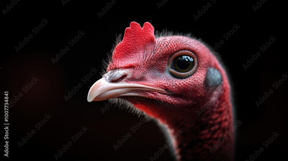 Close-up of a turkey's head with striking details against a dark background. Close-up of a turkey's head with striking details against a dark background.
