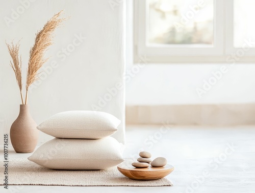 A peaceful meditation space with cushions, soft lighting, and natural elements, representing the importance of creating a mindful environment for inner peace