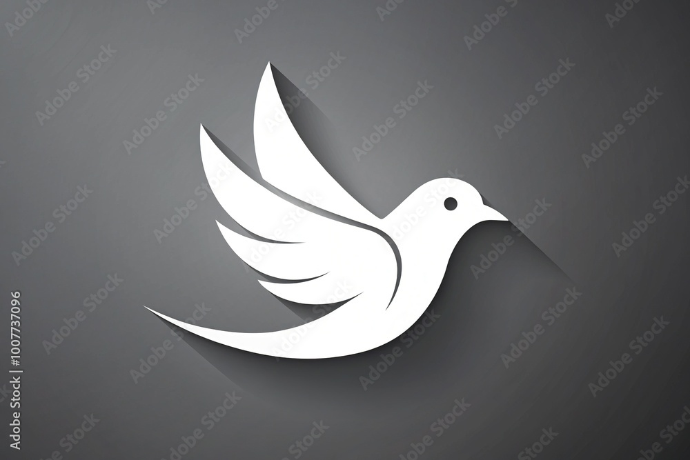 Simple, modern, white bird silhouette icon isolated on a clean grey background, symbolizing freedom, simplicity, and elegance in a minimalist design. Simple, modern, white bird silhouette icon isolated on a clean grey background, symbolizing freedom, simplicity, and elegance in a minimalist design.