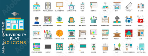 University icons set. Editable flat design for school symbols. Perfect for websites, UI and mobile apps.