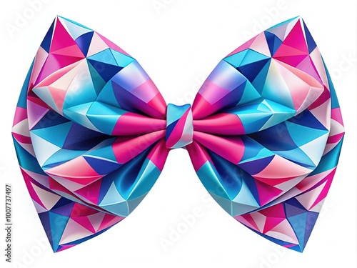 Stylish illustration of a hair bow in abstract geometric shapes, featuring vibrant pink and blue hues, perfect for fashion, beauty, and hairstyle designs. photo