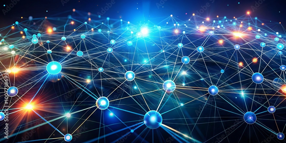 Abstract illustration of interconnected nodes and lines forming a futuristic network, representing connectivity, Abstract illustration of interconnected nodes and lines forming a futuristic network, representing connectivity,