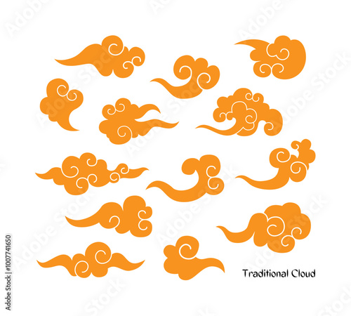 set of oriental chinese traditional cloud