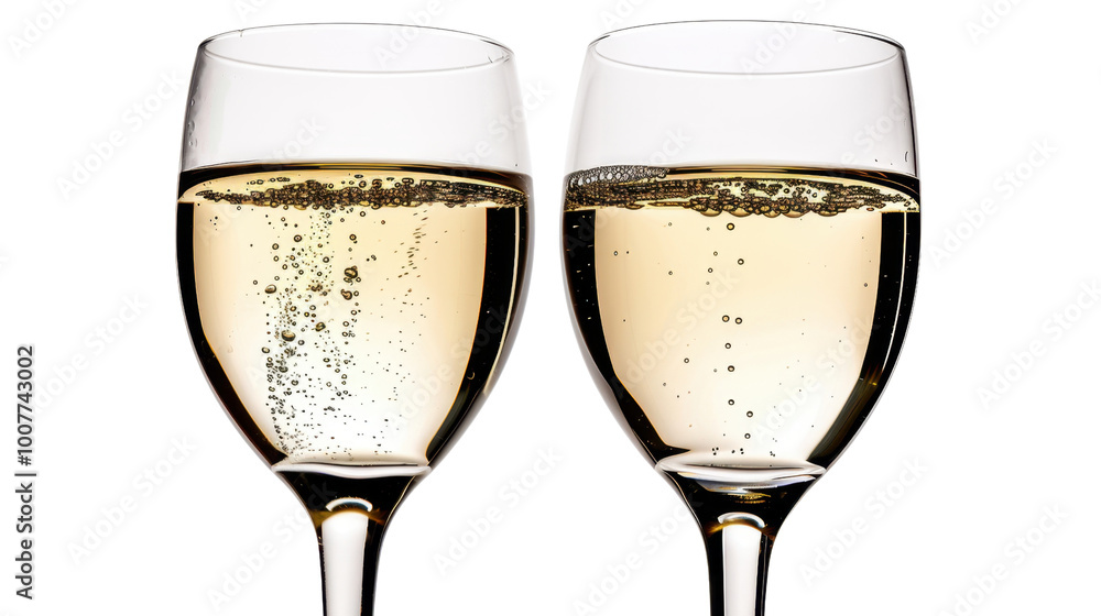 New Year's Eve champagne glasses clinking on white background New Year's Eve champagne glasses clinking on white background