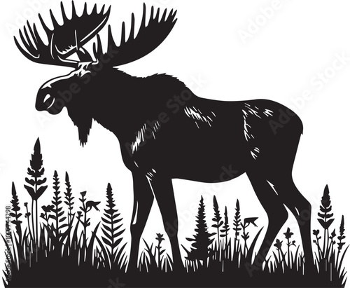 Moose silhouette vector black and white