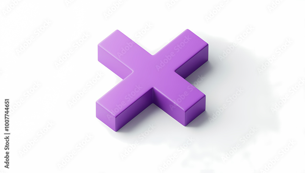 Fototapeta premium Minimalistic 3D Purple Plus Sign on White Background Isometric View