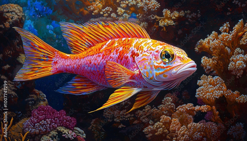 Fototapeta premium Vibrant Tropical Fish Among Coral Reefs - Colorful Marine Life in Detail