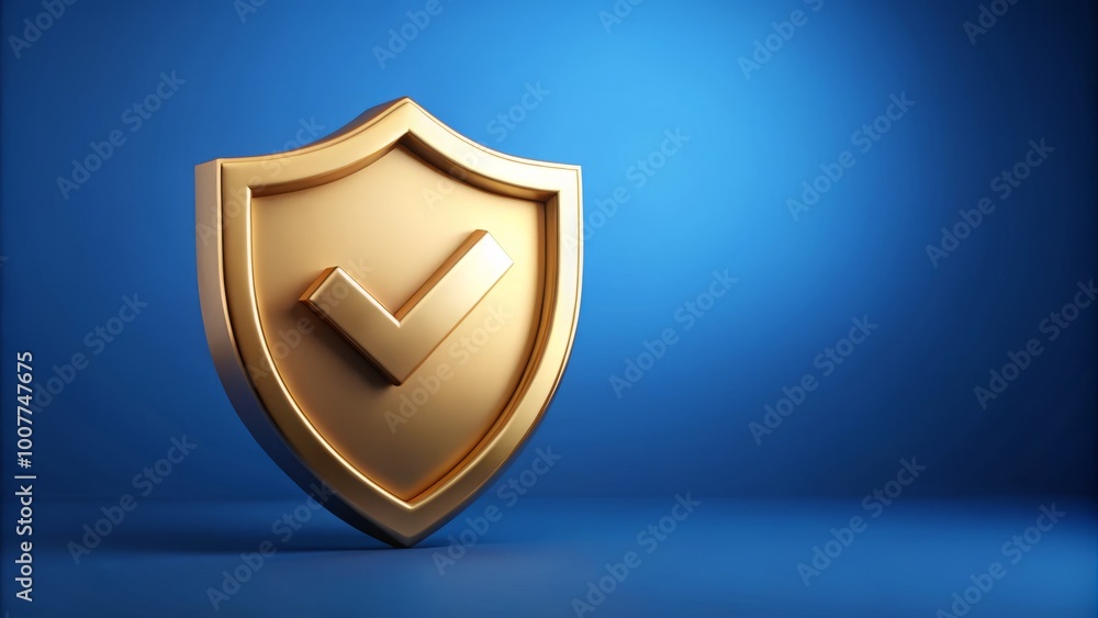 A golden shield with a bold, white tick symbol in the center, conveying approval, verification, or confirmation, A golden shield with a bold, white tick symbol in the center, conveying approval, verification, or confirmation,