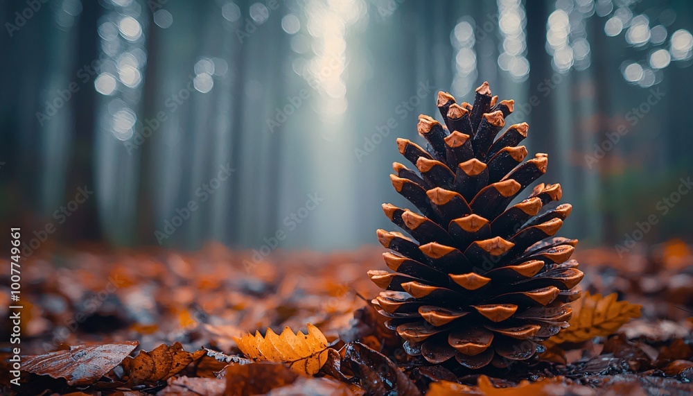 Fototapeta premium Detailed Macro Shot of Pine Cone Scales with Textured Forest Floor Background