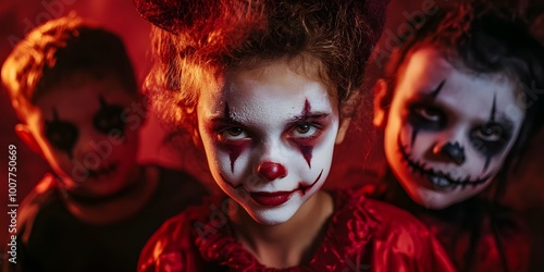 Happy halloween. children in costumes and makeup holiday happy halloween