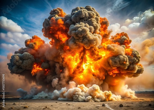 A massive orange blast erupts from a detonated bomb, sending shattered debris flying in all directions amidst a