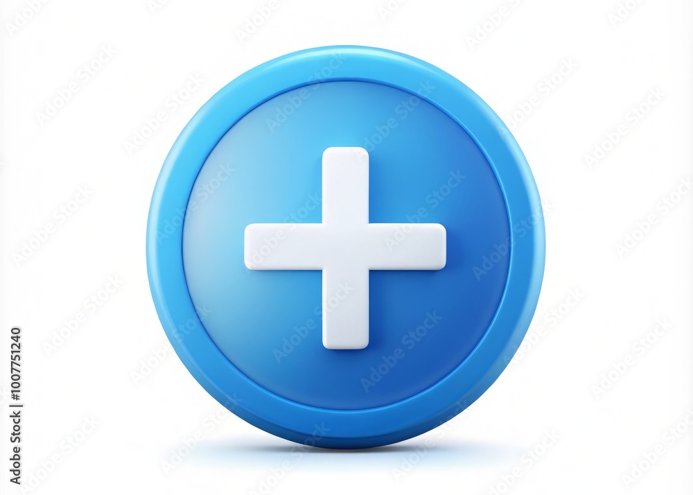 A minimalist blue circle with a white plus sign in the center, symbolizing growth, expansion, and addition, isolated A minimalist blue circle with a white plus sign in the center, symbolizing growth, expansion, and addition, isolated