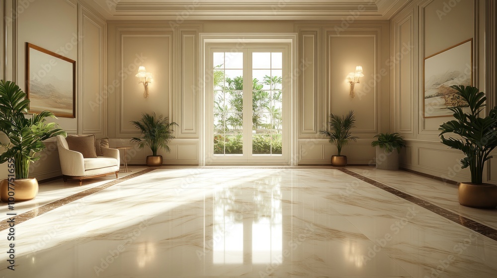 Elegant interior showcasing a spacious, well-lit lobby area. Elegant interior showcasing a spacious, well-lit lobby area.