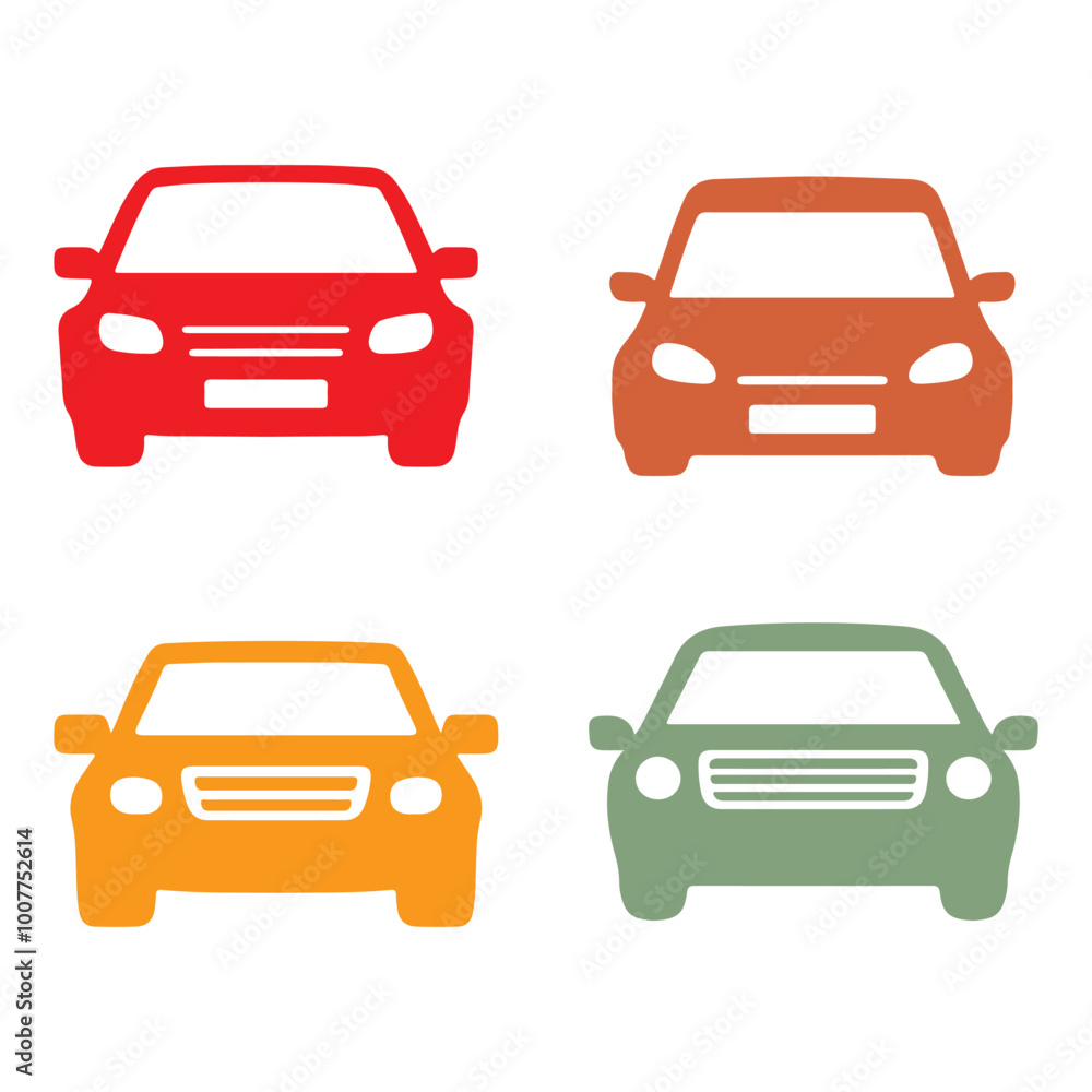 Vector illustration set of Car icon silhouette, Art & Illustration, four car in cartoon flat style isolated white background Vector illustration set of Car icon silhouette, Art & Illustration, four car in cartoon flat style isolated white background