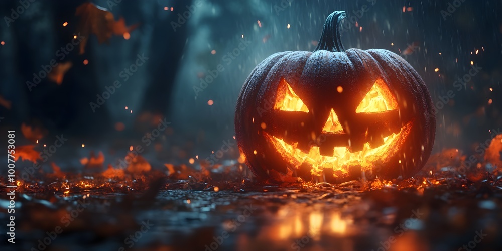 Naklejka premium Halloween jack o lantern in the night