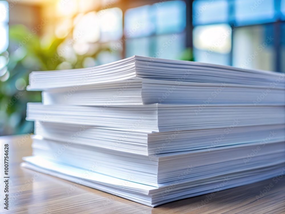A neatly organized stack of crisp, blank white paper with sharp edges and clean surfaces, awaiting creativity and A neatly organized stack of crisp, blank white paper with sharp edges and clean surfaces, awaiting creativity and