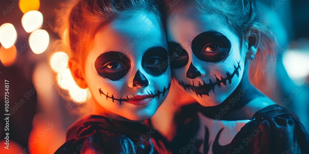 Happy halloween. children in costumes and makeup holiday happy halloween Happy halloween. children in costumes and makeup holiday happy halloween