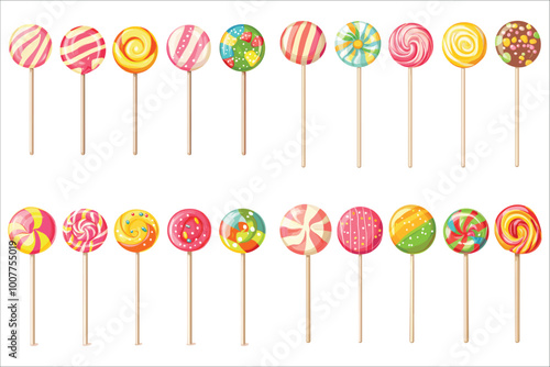 Set of colorful candy, Set of sweets lollipops candies,  Sweet and delicious colorful lollipops candies, Colorful lollipop vector illustration