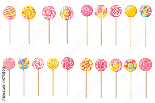 Set of colorful candy, Set of sweets lollipops candies,  Sweet and delicious colorful lollipops candies, Colorful lollipop vector illustration